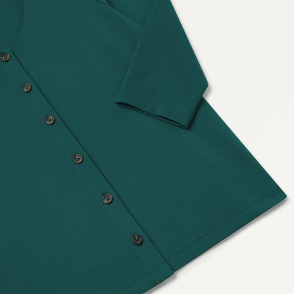 Kenz Buttoned 3/4-Sleeve Scrub Top - Midnight Green