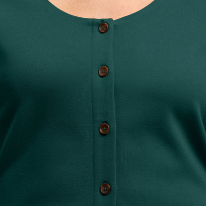 Kenz Buttoned 3/4-Sleeve Scrub Top - Midnight Green
