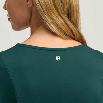 Kenz Buttoned 3/4-Sleeve Scrub Top - Midnight Green