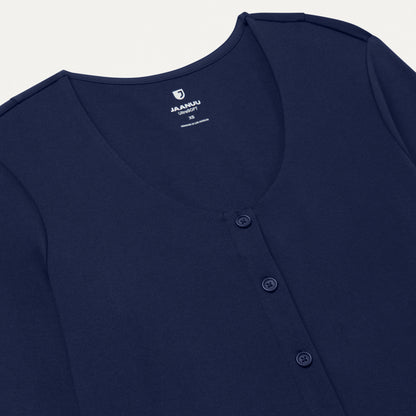 Kenz Buttoned 3/4-Sleeve Scrub Top - Midnight Navy