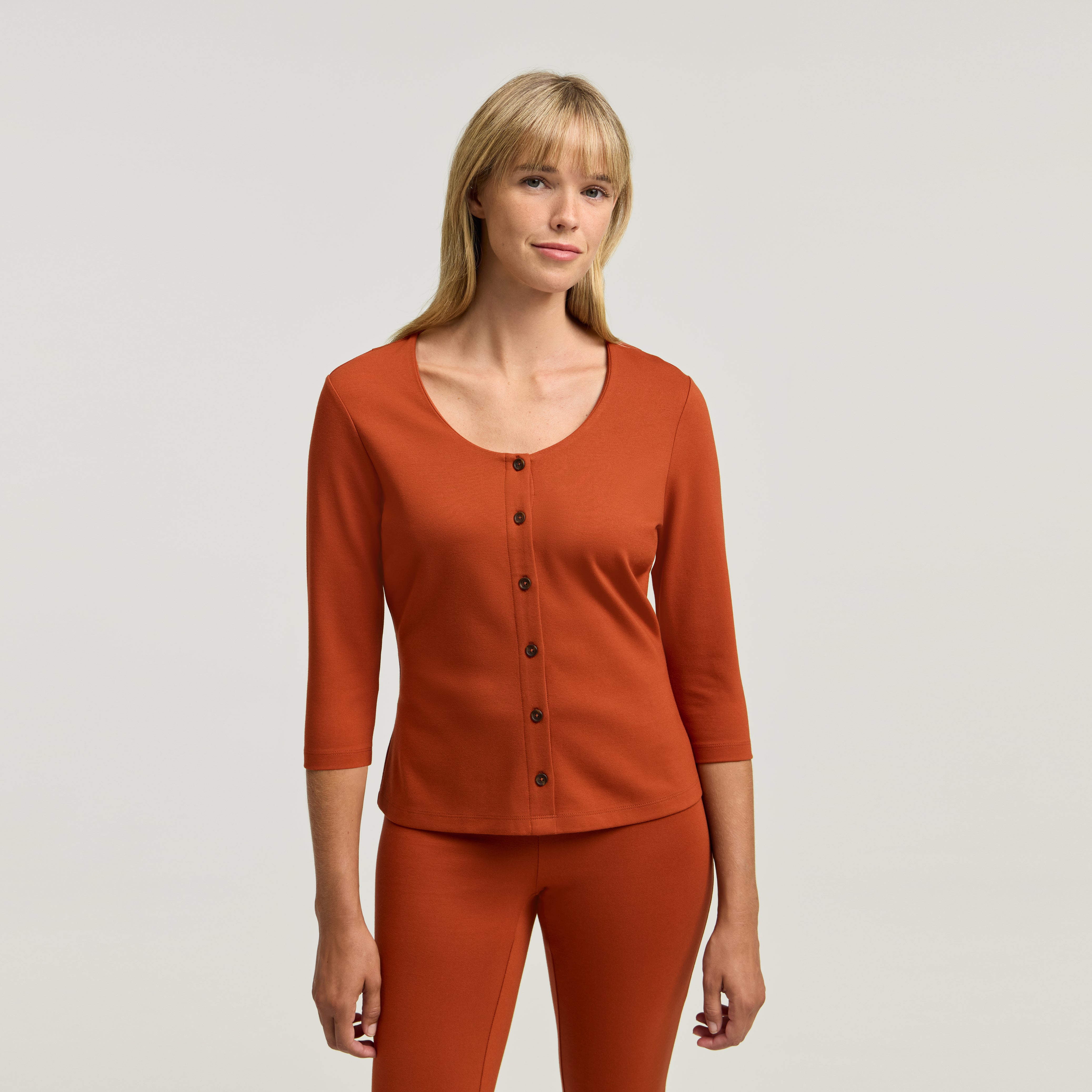Kenz Buttoned 3/4-Sleeve Scrub Top - Sienna