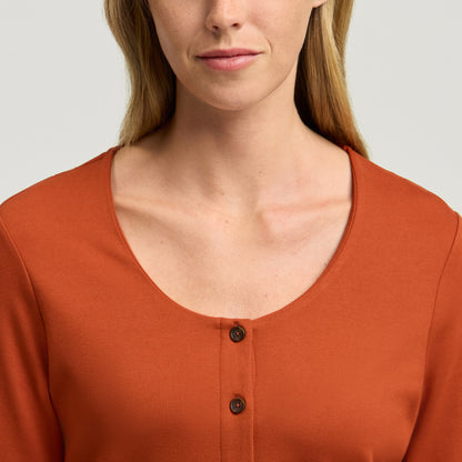Kenz Buttoned 3/4-Sleeve Scrub Top - Sienna