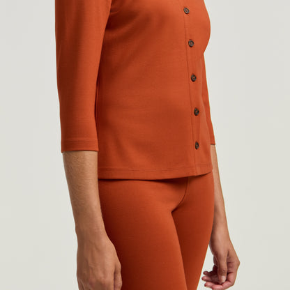 Kenz Buttoned 3/4-Sleeve Scrub Top - Sienna