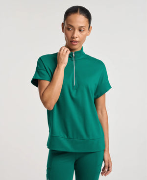 Jaanuu Noam Boxy Scrub Top in Hunter Green, product photo 1 of 6