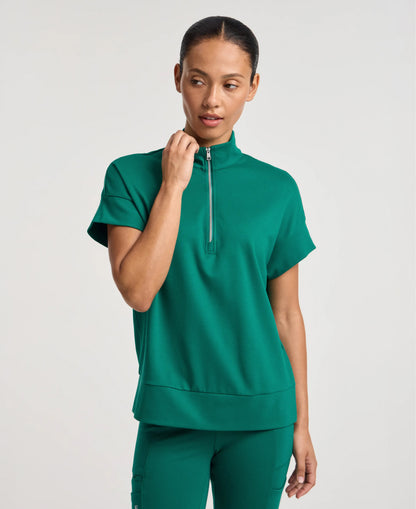 Jaanuu Noam Boxy Scrub Top in Hunter Green, product photo 1 of 6
