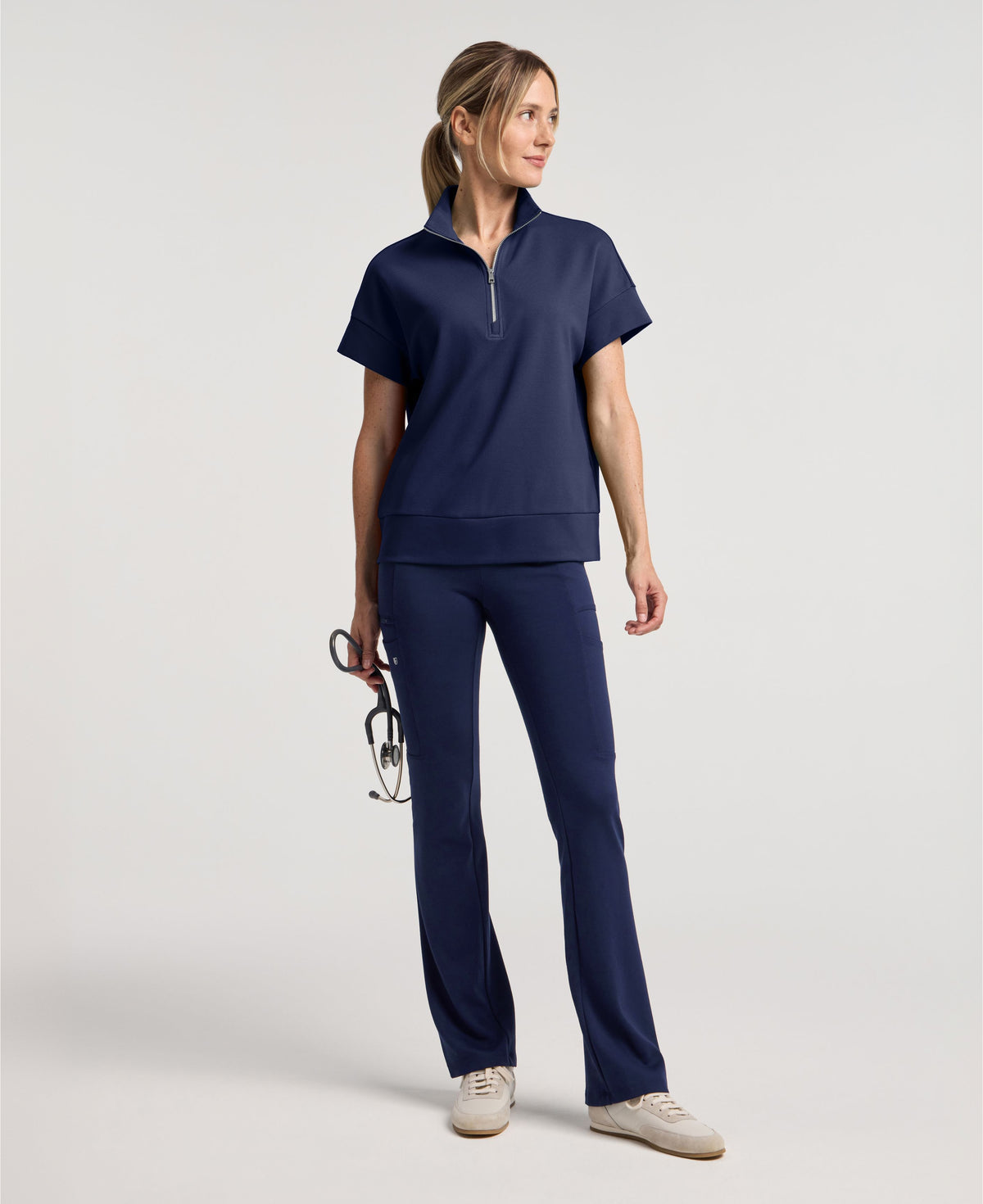 Jaanuu Noam Boxy Scrub Top in Midnight Navy, product photo 2 of 6