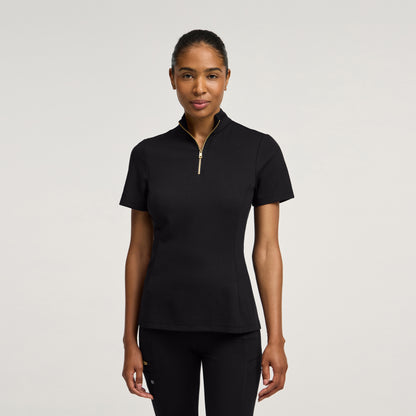 Astra Slim Half-Zip Scrub Top - Black + Gold Zip