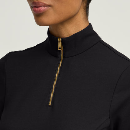 Astra Slim Half-Zip Scrub Top - Black + Gold Zip