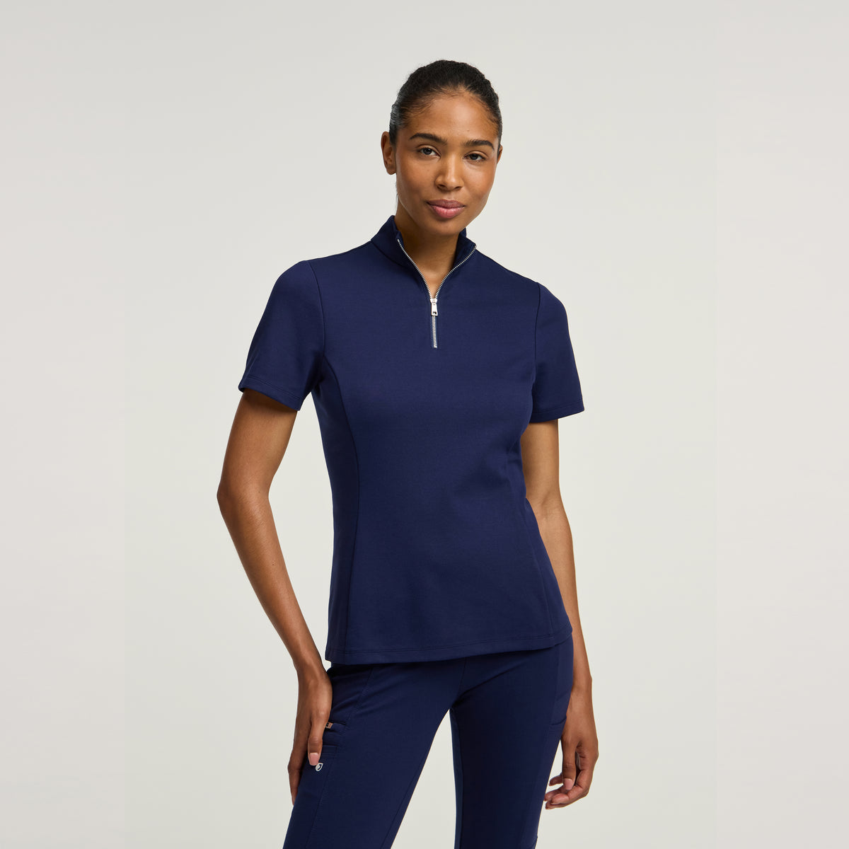 Astra Slim Half-Zip Scrub Top - Midnight Navy + Silver Zip
