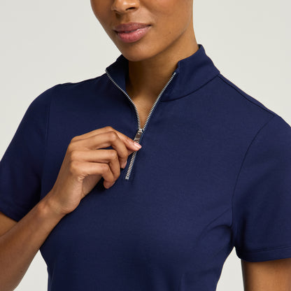 Astra Slim Half-Zip Scrub Top - Midnight Navy + Silver Zip