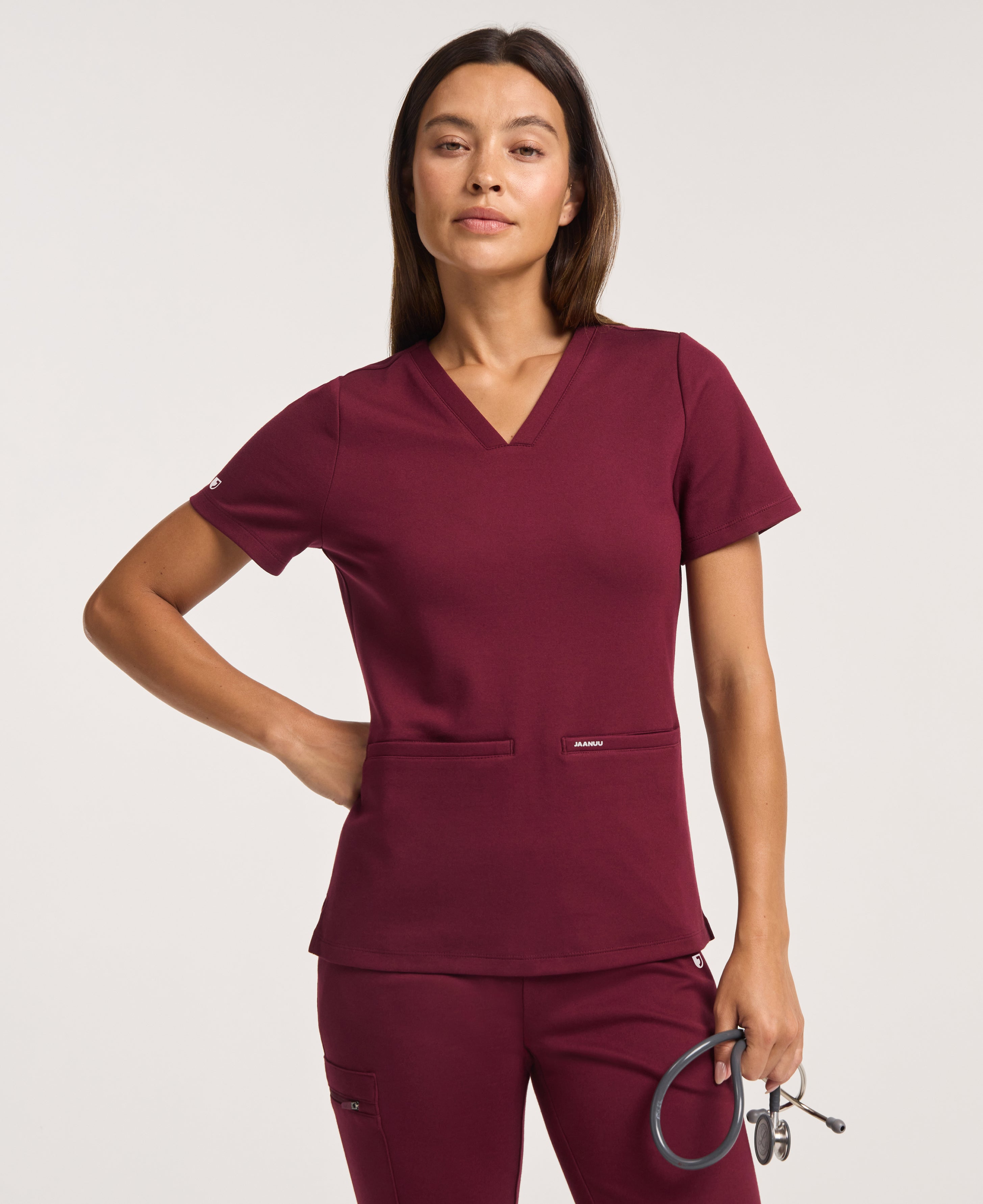 Cesi Slim Scrub Top - Burgundy