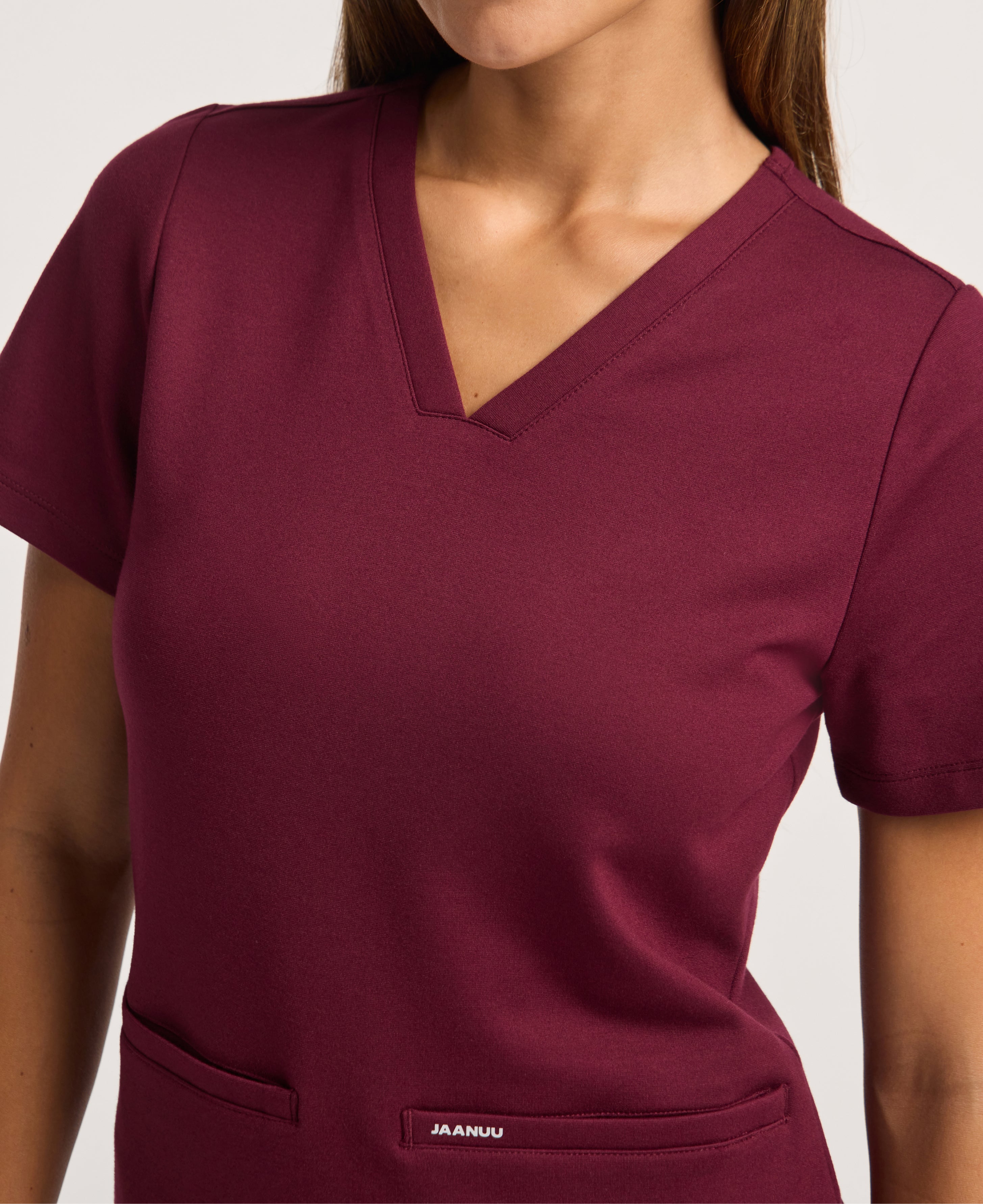 Jaanuu Cesi Slim Scrub Top in Burgundy, product photo 4 of 6