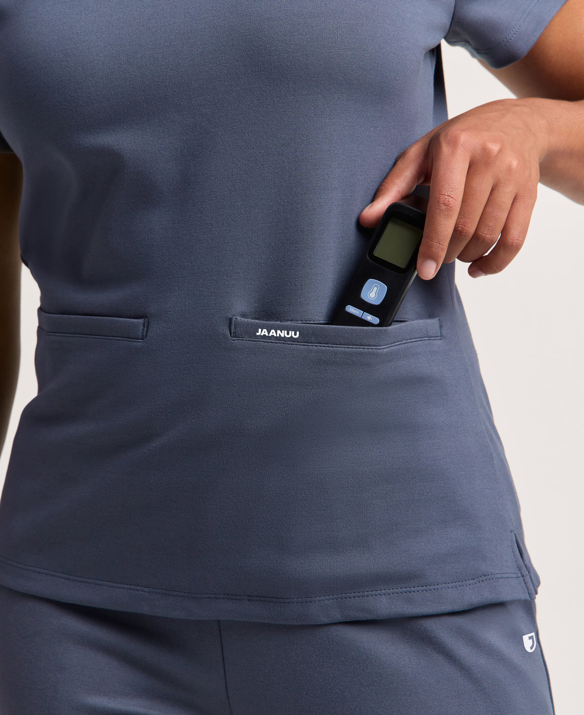 Jaanuu Cesi Slim Scrub Top in Carbon Gray, product photo 2 of 6