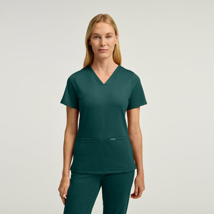 Cesi Slim Scrub Top - Midnight Green