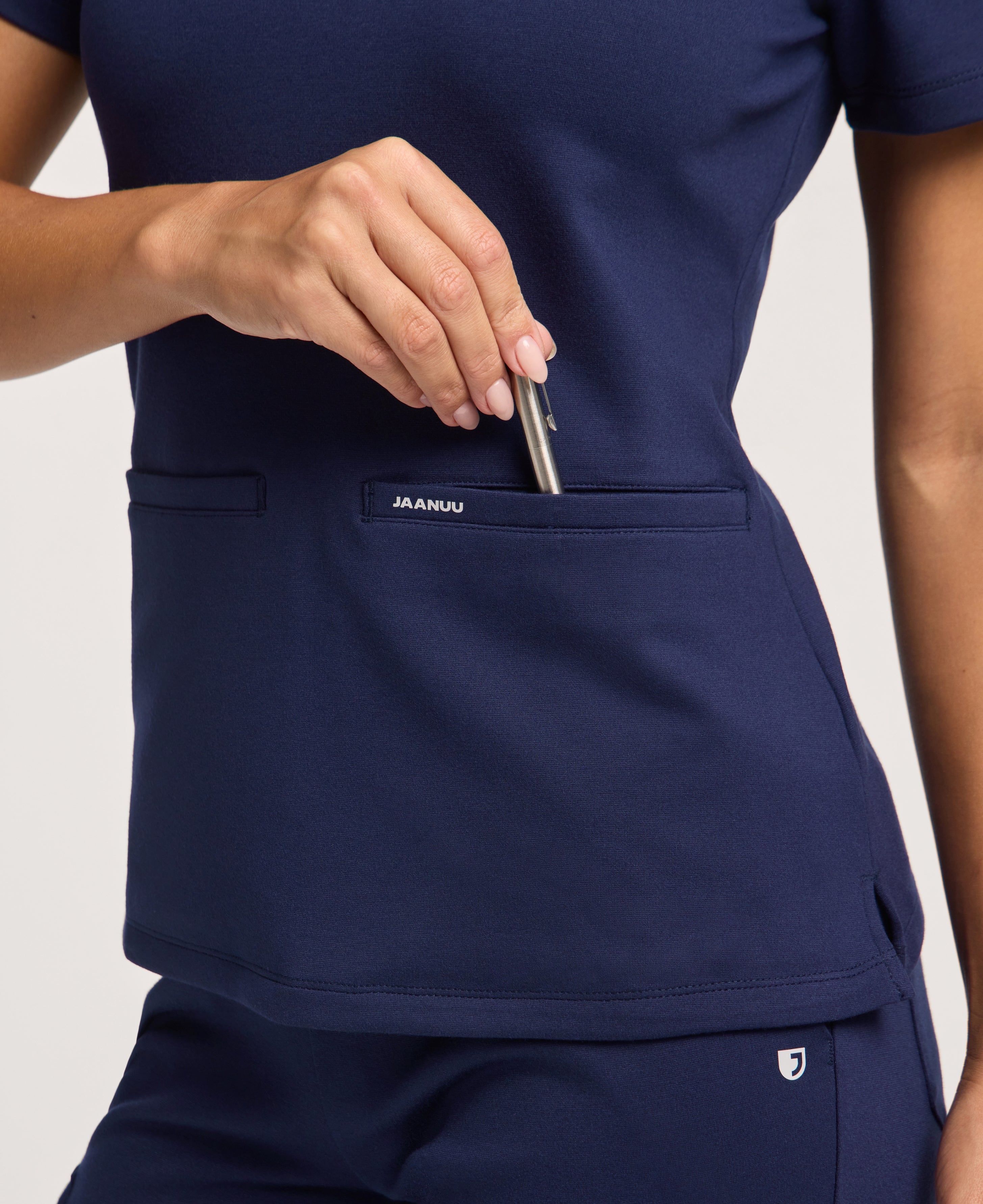 Jaanuu Cesi Slim Scrub Top in Midnight Navy, product photo 4 of 6