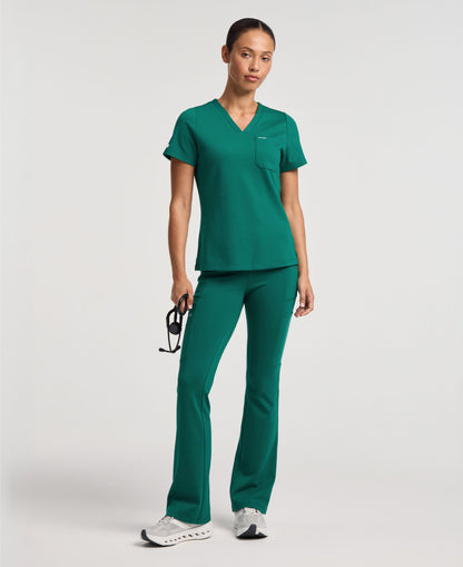 Jaanuu Keva Slim 1-Pocket Scrub Top in Hunter Green, product photo 2 of 6