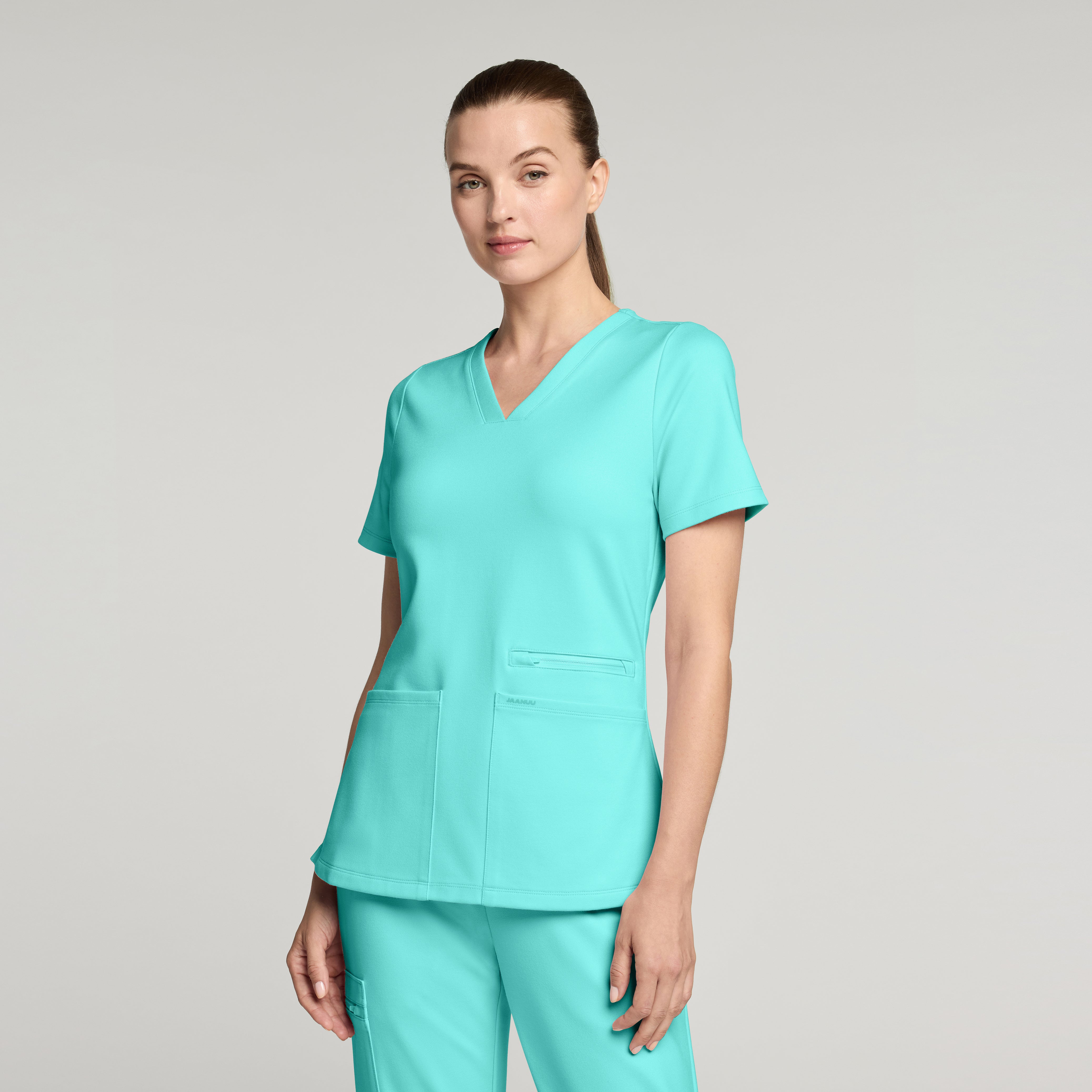 Kass Slim 4-Pocket UltraSOFT™ Scrub Top - Surf