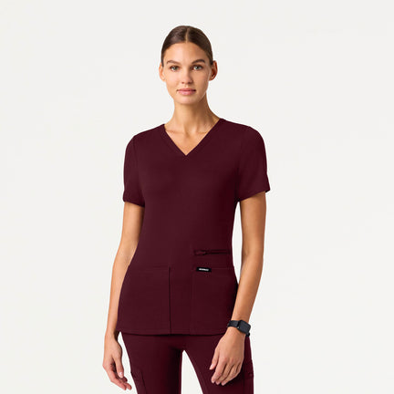 Kass Slim 4-Pocket Scrub Top - Burgundy