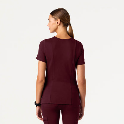 Kass Slim 4-Pocket UltraSOFT Scrub Top - Burgundy
