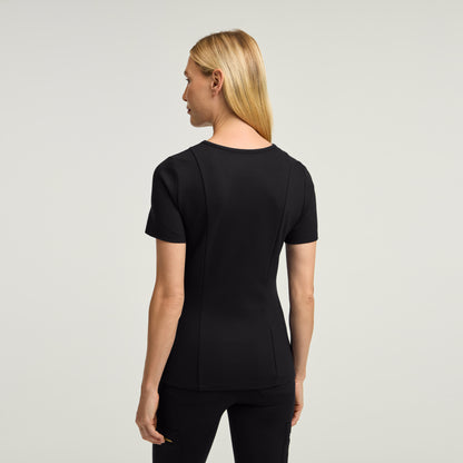 Kass Slim 4-Pocket Scrub Top - Black + Gold Zip