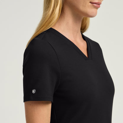 Kass Slim 4-Pocket Scrub Top - Black + Gold Zip