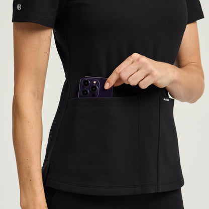 Kass Slim 4-Pocket Scrub Top - Black + Gold Zip