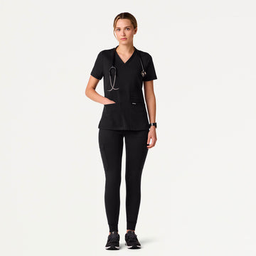 Kass Slim 4-Pocket ULTRAsoft Scrub Top - Black