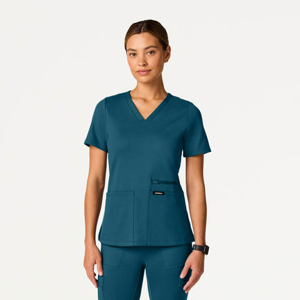 Kass Slim 4-Pocket Scrub Top - Caribbean Blue