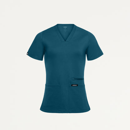 Kass Slim 4-Pocket UltraSOFT Scrub Top - Caribbean Blue