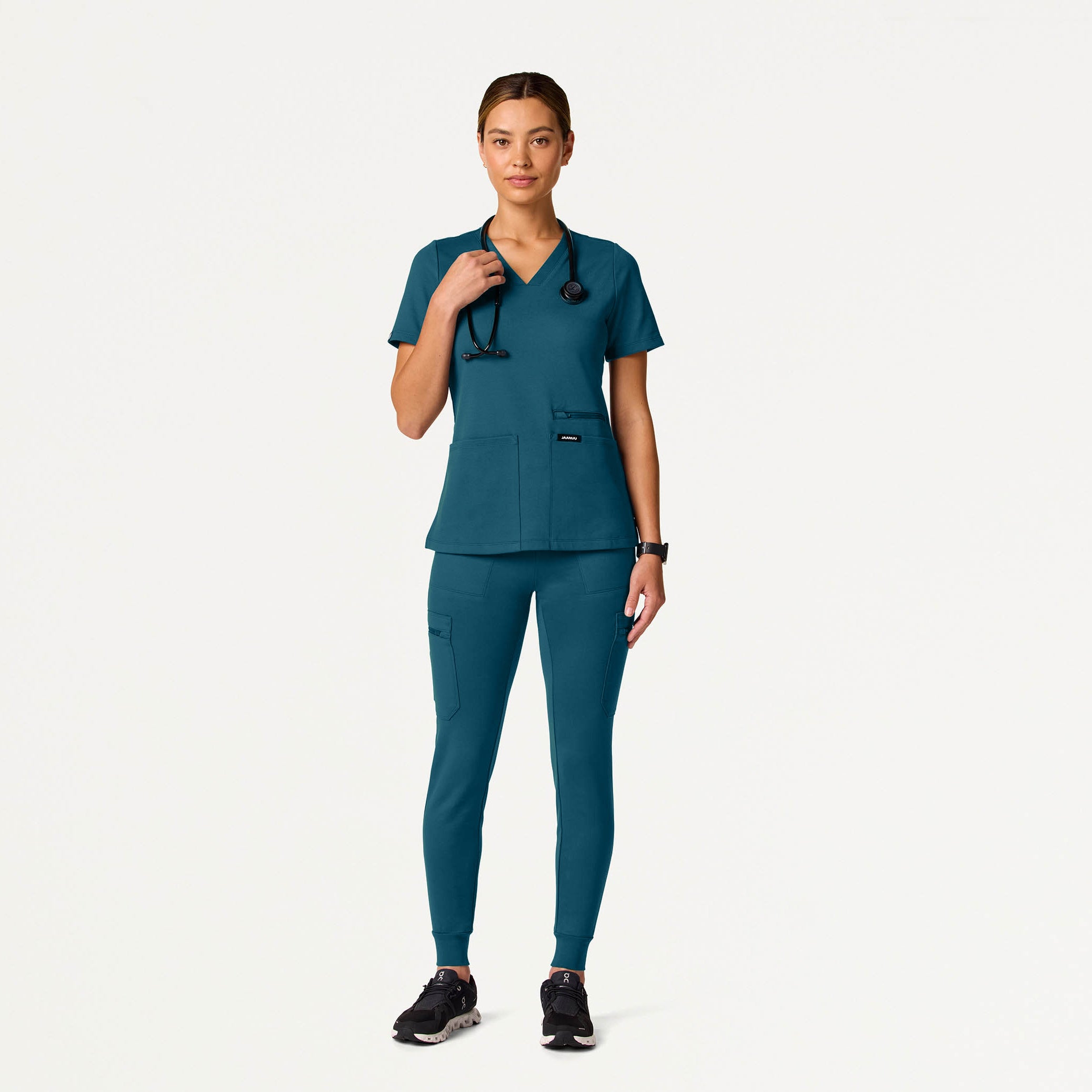 Kass Slim 4-Pocket UltraSOFT™ Scrub Top - Caribbean Blue