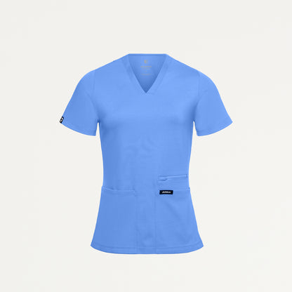 Kass Slim 4-Pocket UltraSOFT Scrub Top - Ceil Blue