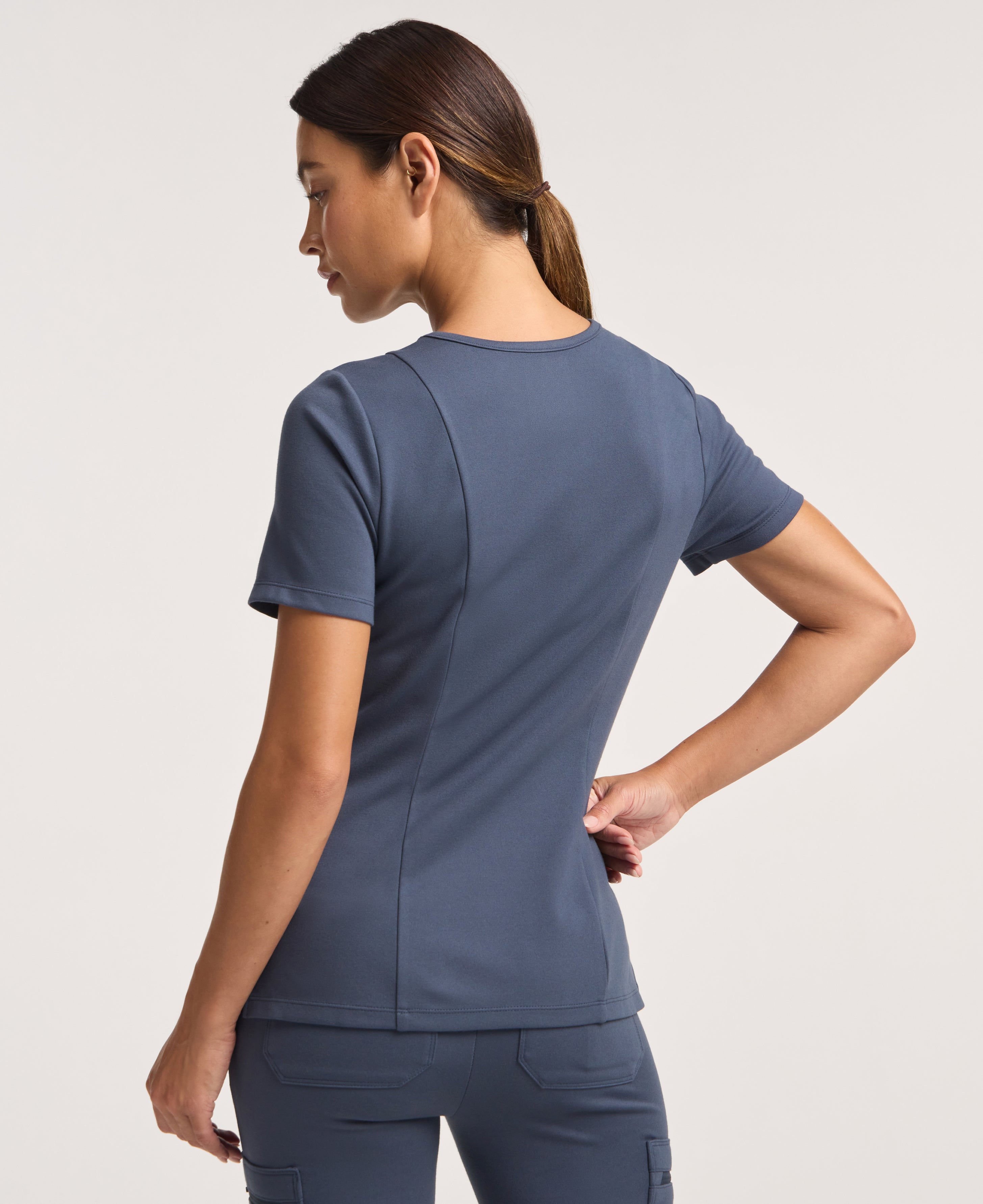 Jaanuu Kass Slim 4-Pocket Scrub Top in Carbon Gray, product photo 5 of 6
