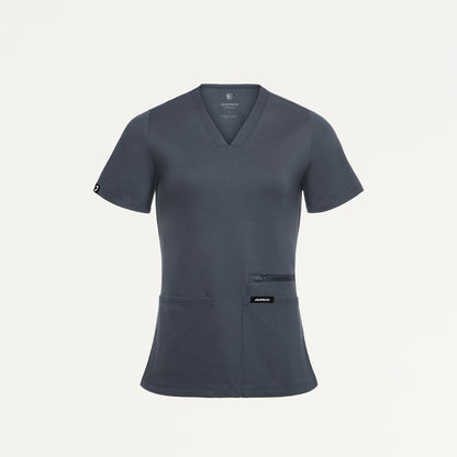 Kass Slim 4-Pocket UltraSOFT Scrub Top - Carbon Gray