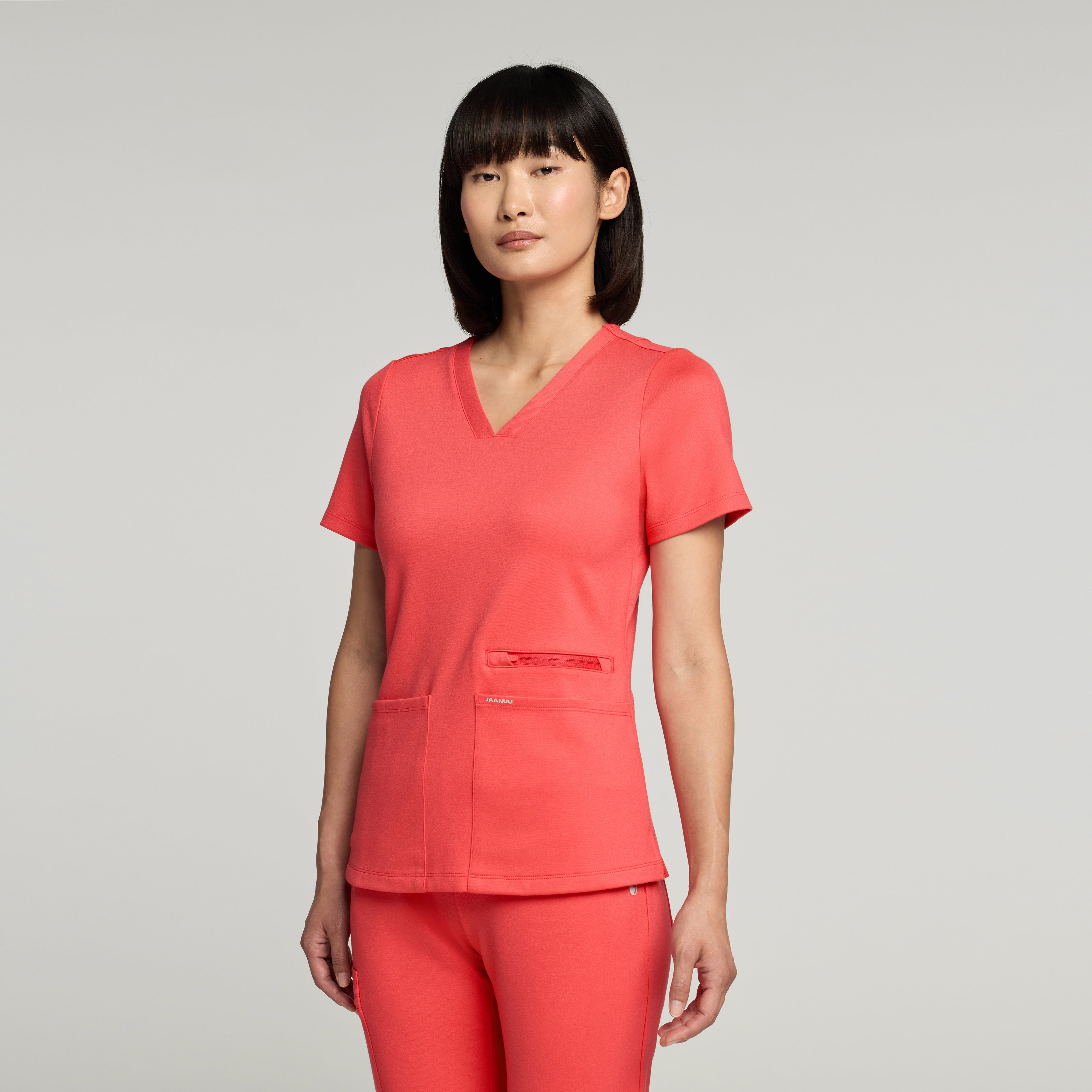 Kass Slim 4-Pocket UltraSOFT™ Scrub Top - Coral