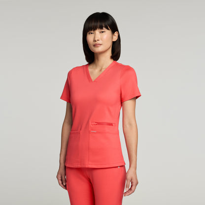 Kass Slim 4-Pocket UltraSOFT™ Scrub Top - Coral