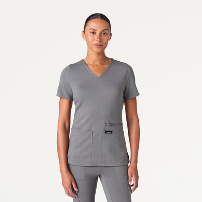 Kass Slim 4-Pocket UltraSOFT™ Scrub Top - Graphite