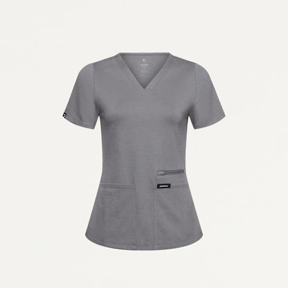 Kass Slim 4-Pocket UltraSOFT™ Scrub Top - Graphite
