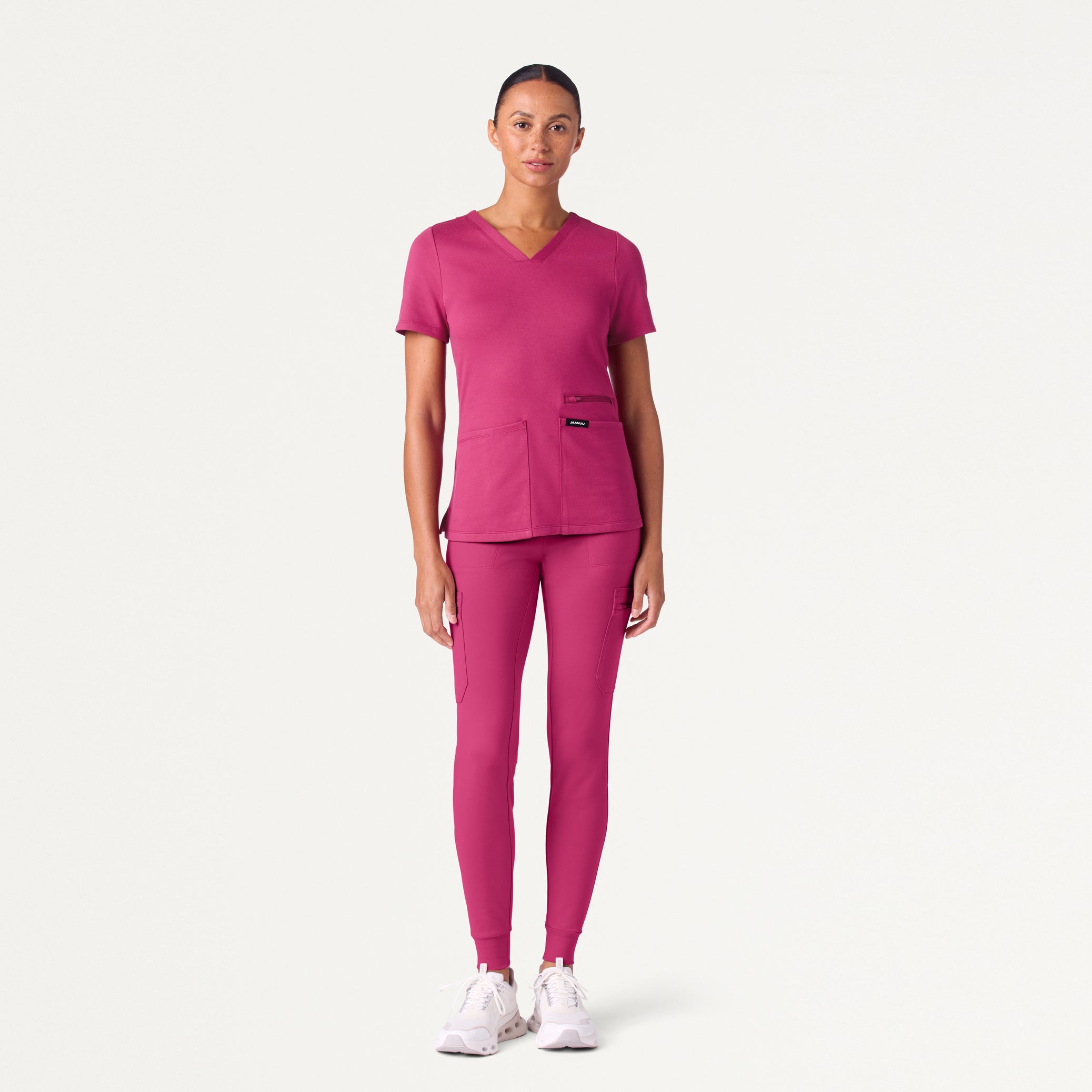 Kass Slim 4-Pocket UltraSOFT™ Scrub Top - Wild Berry