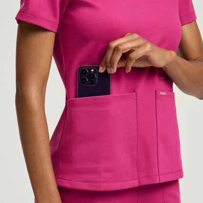 Kass Slim 4-Pocket Scrub Top - Warrior Pink