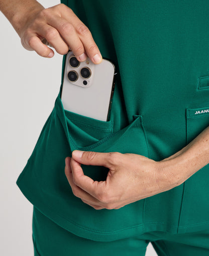 Jaanuu Kass Slim 4-Pocket Scrub Top in Hunter Green, product photo 5 of 6