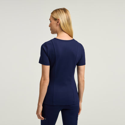 Kass Slim 4-Pocket Scrub Top - Midnight Navy + Silver Zip