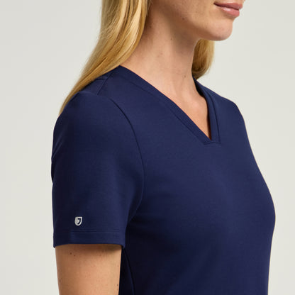 Kass Slim 4-Pocket Scrub Top - Midnight Navy + Silver Zip