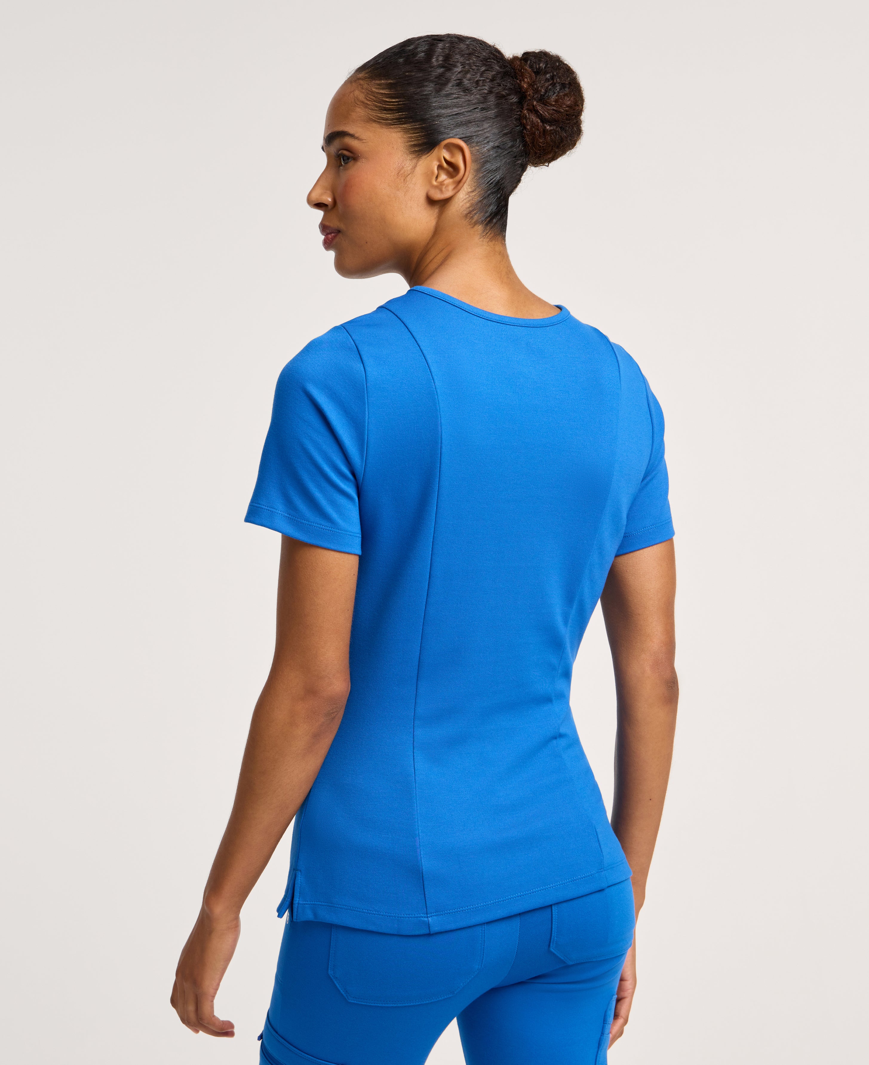 Jaanuu Kass Slim 4-Pocket Scrub Top in Royal Blue, product photo 5 of 6