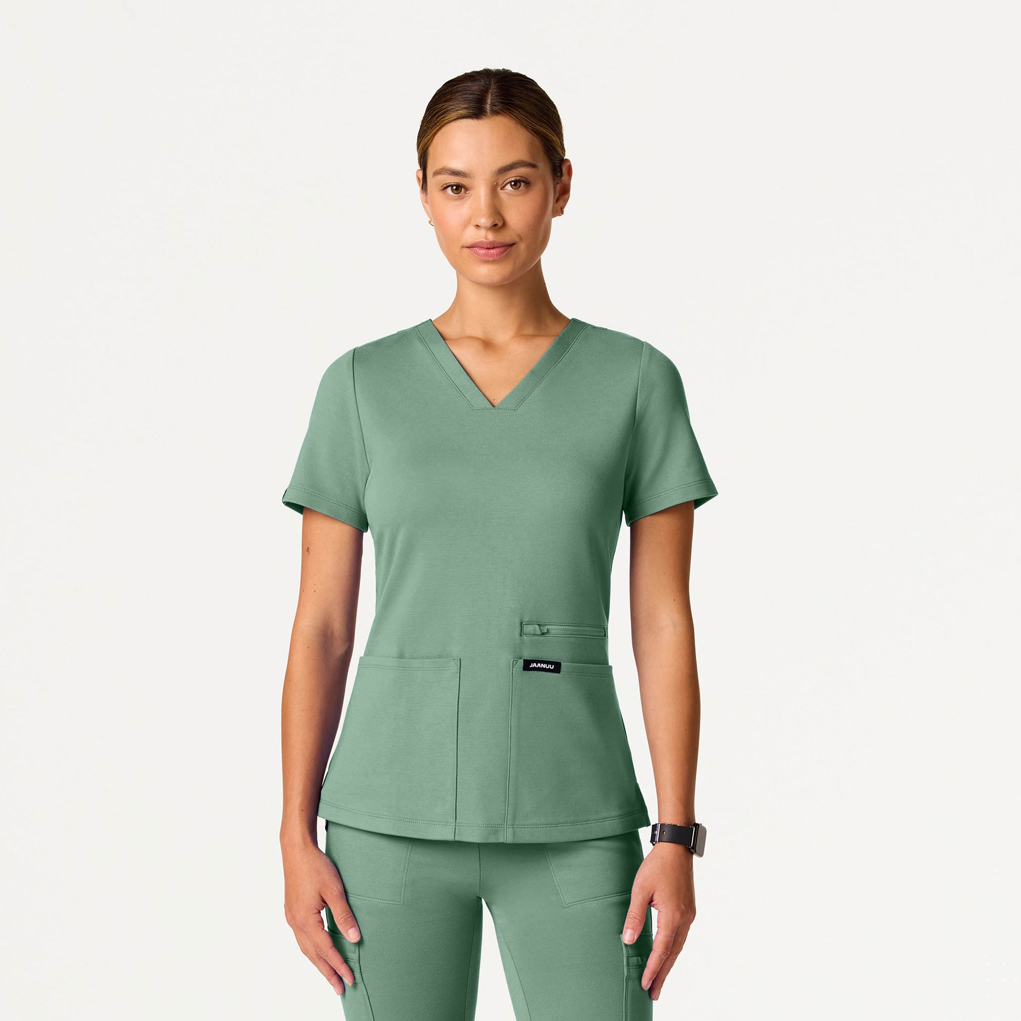 Kass Slim 4-Pocket UltraSOFT Scrub Top - Sage