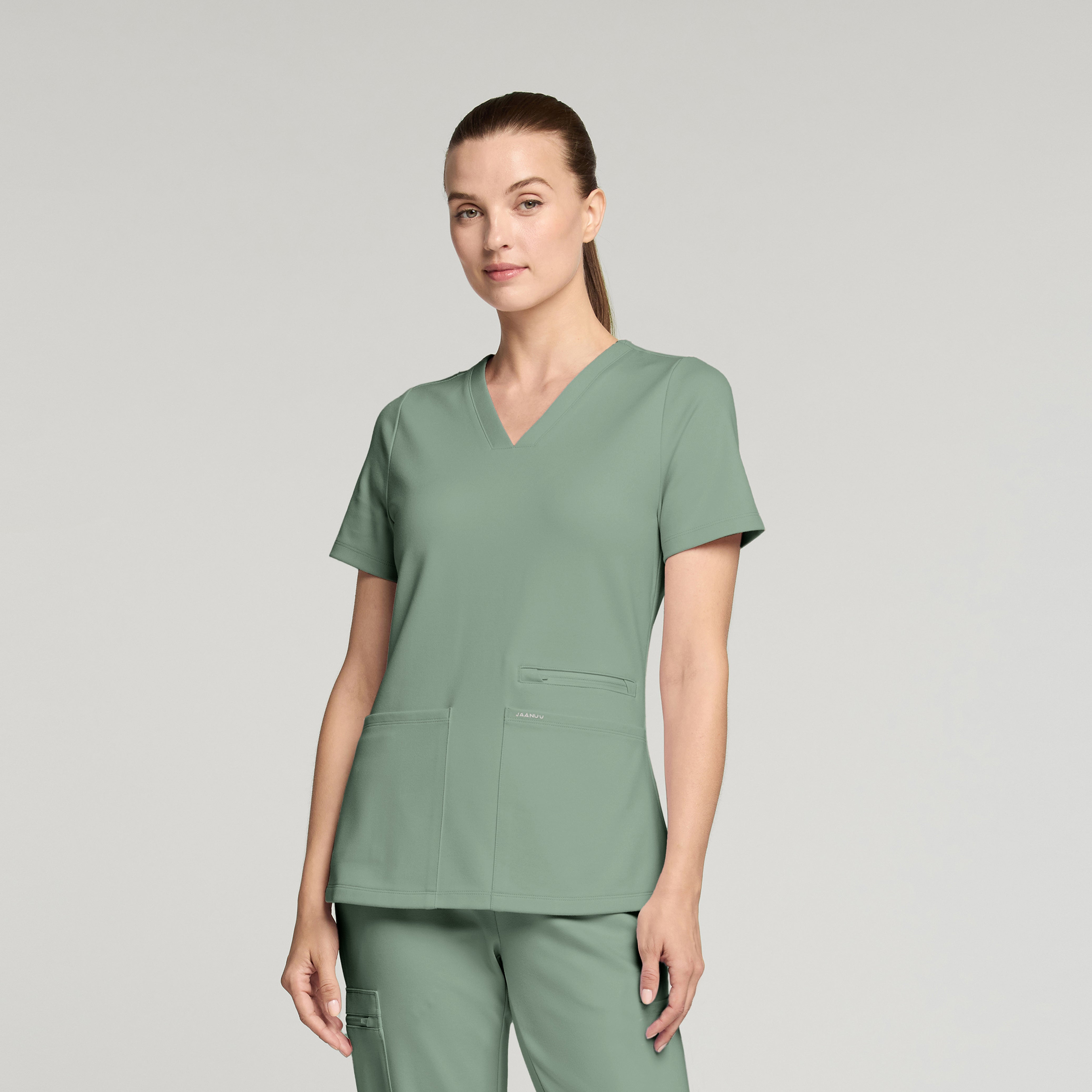 Kass Slim 4-Pocket UltraSOFT™ Scrub Top - Sage