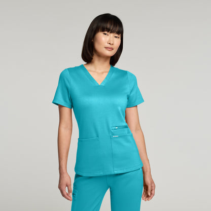 Kass Slim 4-Pocket UltraSOFT™ Scrub Top - Marina