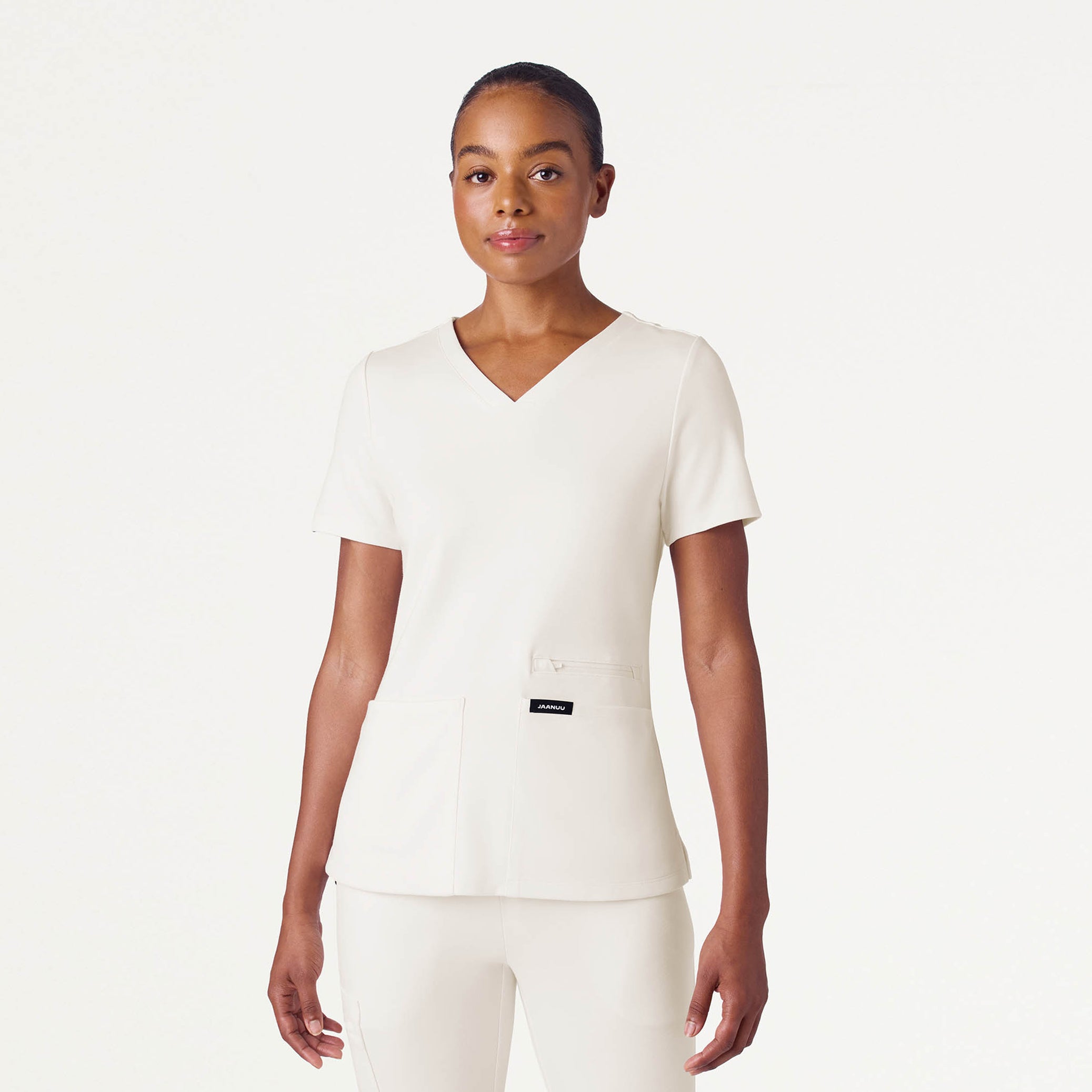 Kass Slim 4-Pocket UltraSOFT™ Scrub Top - Frost