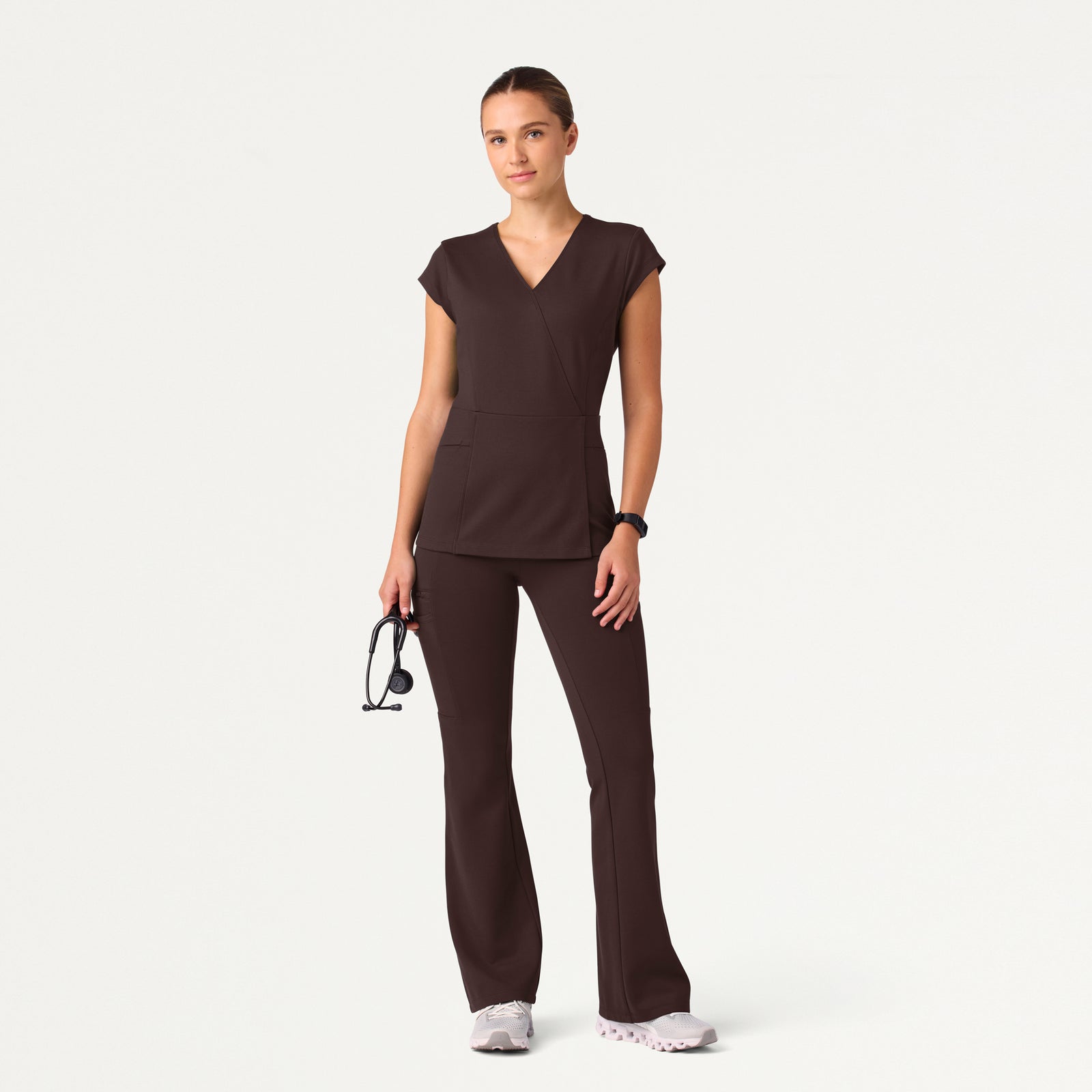 Isla Mock-Wrap UltraSOFT Scrub Top - Espresso