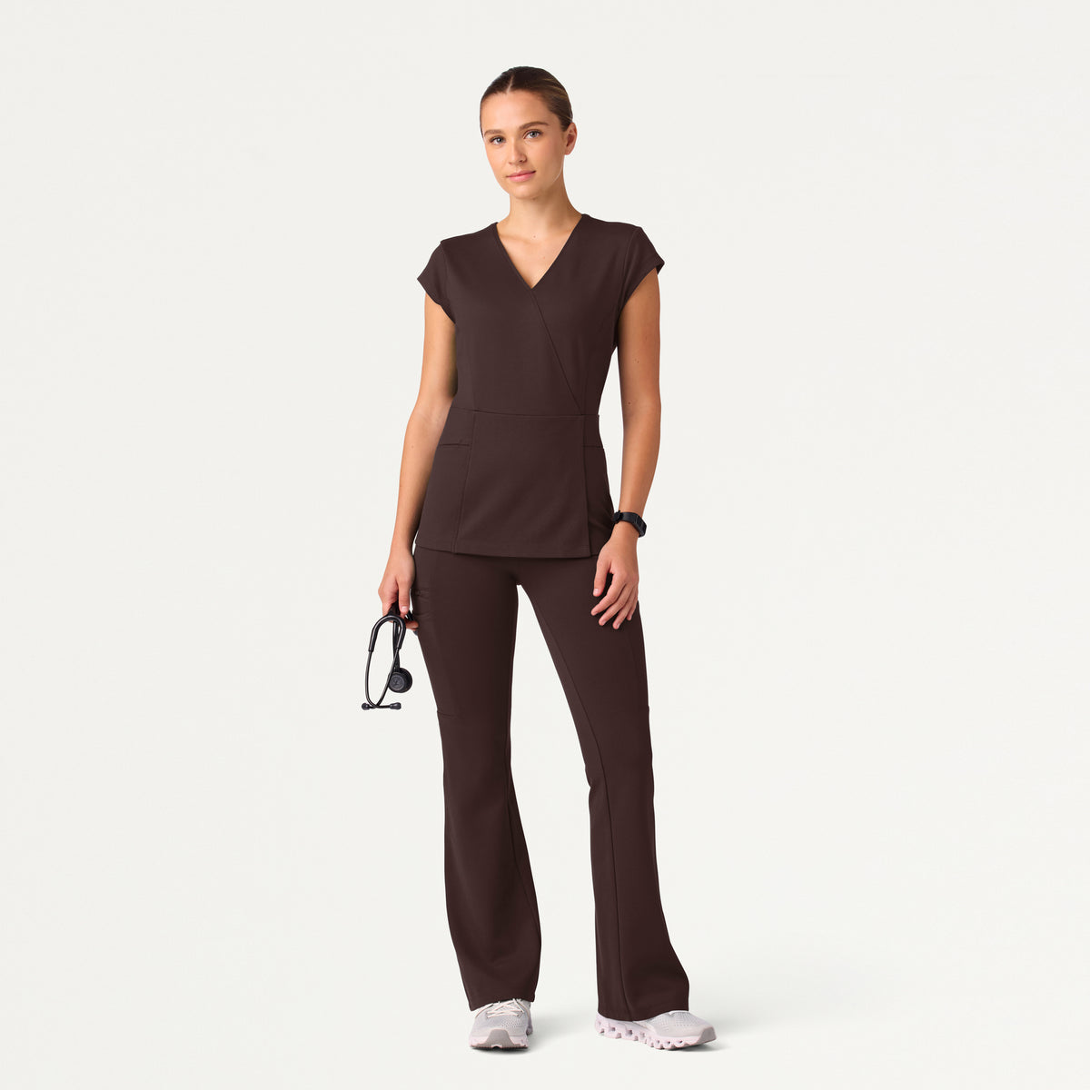 Isla Mock-Wrap Scrub Top - Espresso