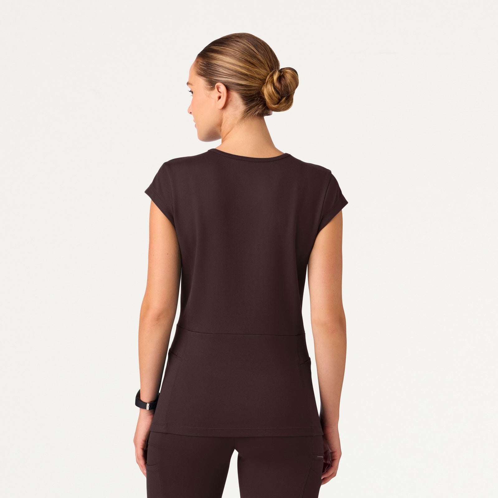 Isla Mock-Wrap UltraSOFT Scrub Top - Espresso